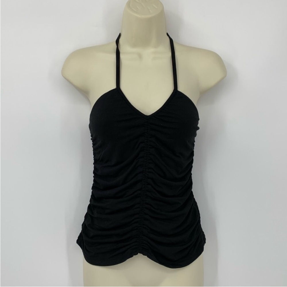 Evereve Black Halter Ruched Tank Top